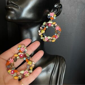 J crew statement flower cz 2 inch long earrings
